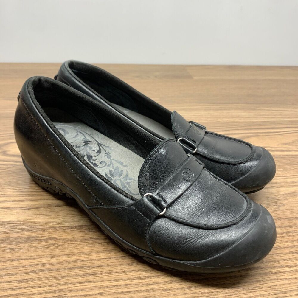 Merrell Plaza Glide Loafers Women's Size‎ 9.5 Black Leather Shoes Wedge
